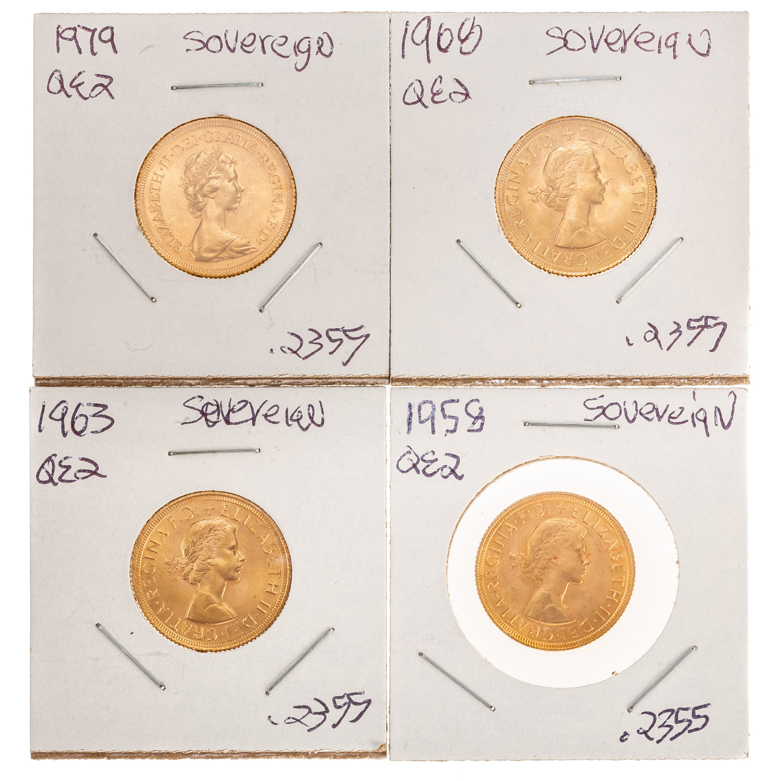 Appraisal: FOUR QUEEN ELIZABETH II GOLD SOVEREIGNS AU Unc AGW -