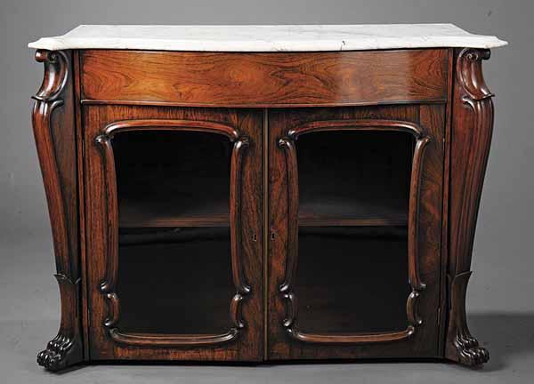 Appraisal: A William IV Rosewood Serpentine Side Cabinet c the marble