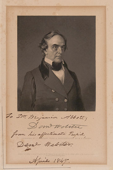 Appraisal: WEBSTER DANIEL Engraved portrait Signed and Inscribed To Dr Benjamin