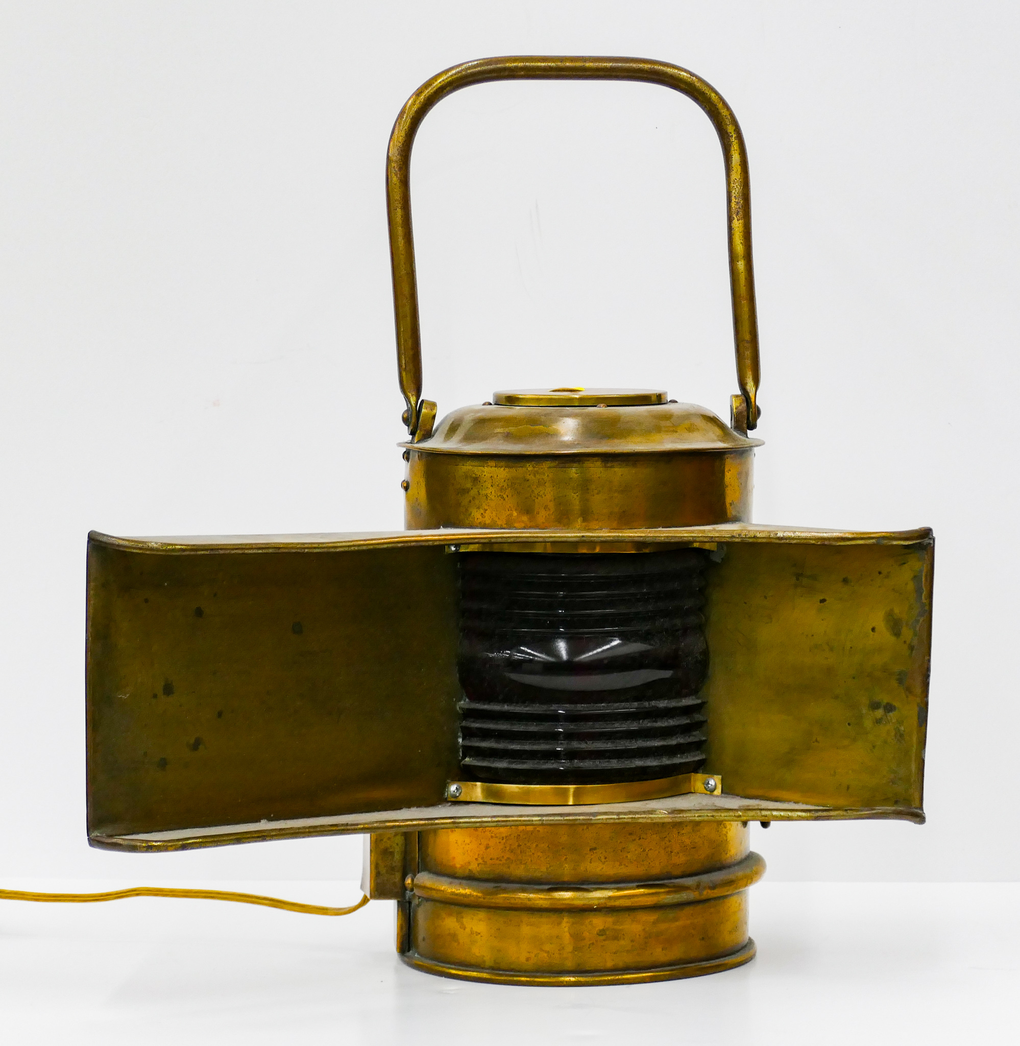 Appraisal: Old Directional Brass Marine Lamp w Red Fresnal Lens ''