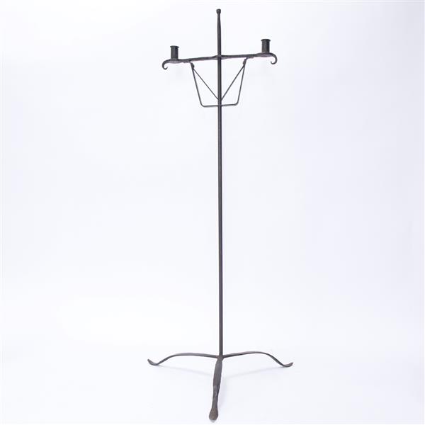 Appraisal: Wrought iron primitive adjustable candle stand H x W