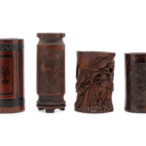 Appraisal: Four Chinese Bamboo Brush Pots LATE TH- TH CENTURY each