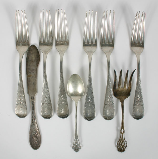 Appraisal: Lot of pieces Aesthetic sterling flatware including six Durgin bright