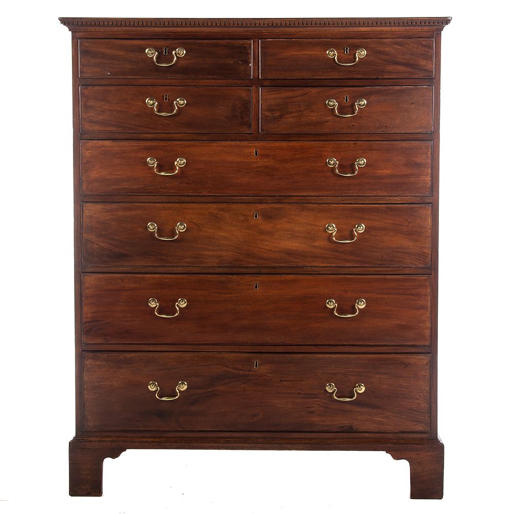 Appraisal: George III Mahogany Tall Chest Circa - molded dentil cornice