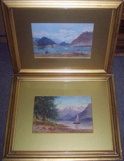 Appraisal: F W Belton Scafell SunsetLake Derwentwatera pairsigned and datedwatercolour cm