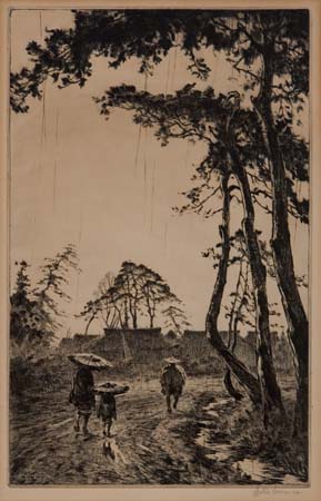 Appraisal: MARTIN LEWIS Clearing Rain Evening Japan Drypoint and sand ground