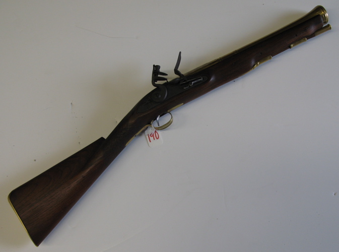 Appraisal: REPRODUCTION BLACK POWDER FLINTLOCK BLUNDERBUSS brass barrel overall line checkered