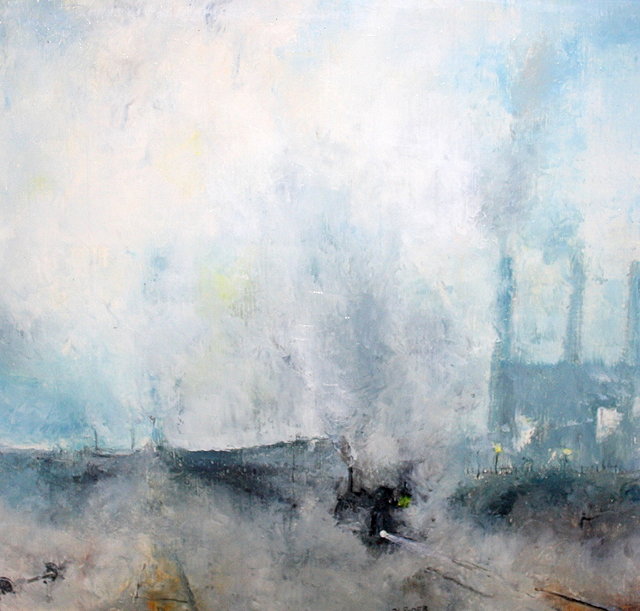 Appraisal: BRIAN RYDER th Century Industrial landscape with steam train signed