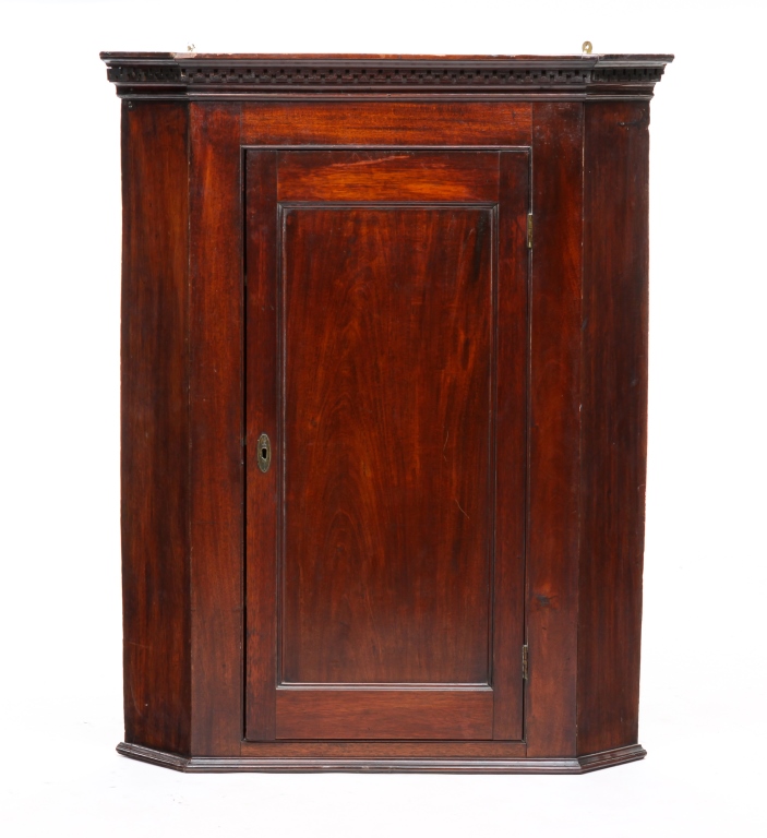 Appraisal: AMERICAN HANGING CORNER CUPBOARD Second half th century mahogany and