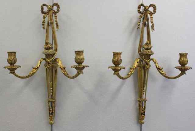 Appraisal: Pair of French Gilded and Bronze Two Arm Sconces From