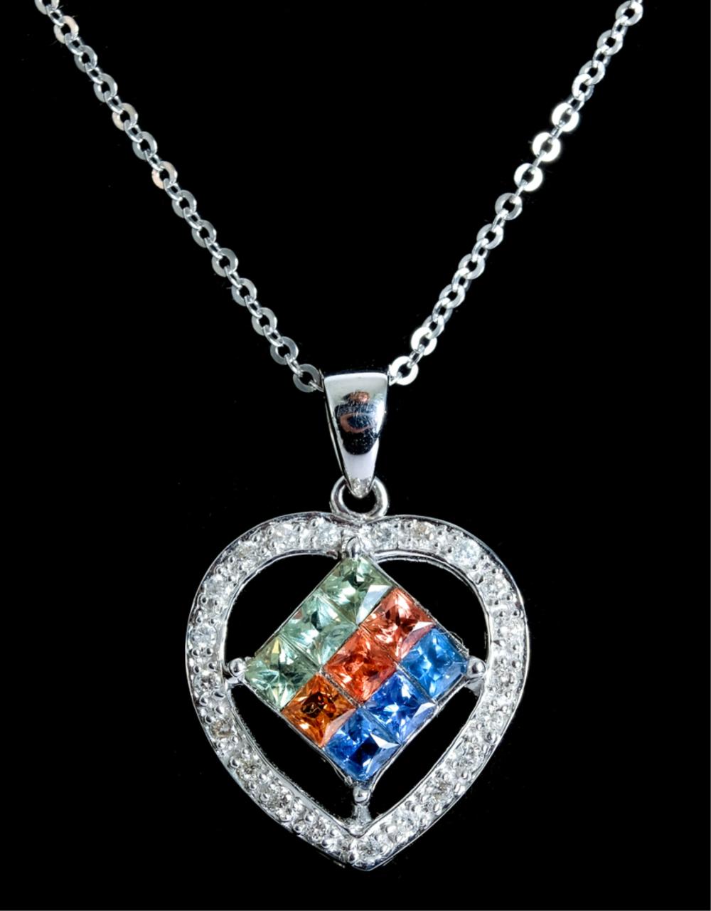 Appraisal: K WHITE GOLD DIAMOND SAPPHIRE HEART PENDANT k white gold