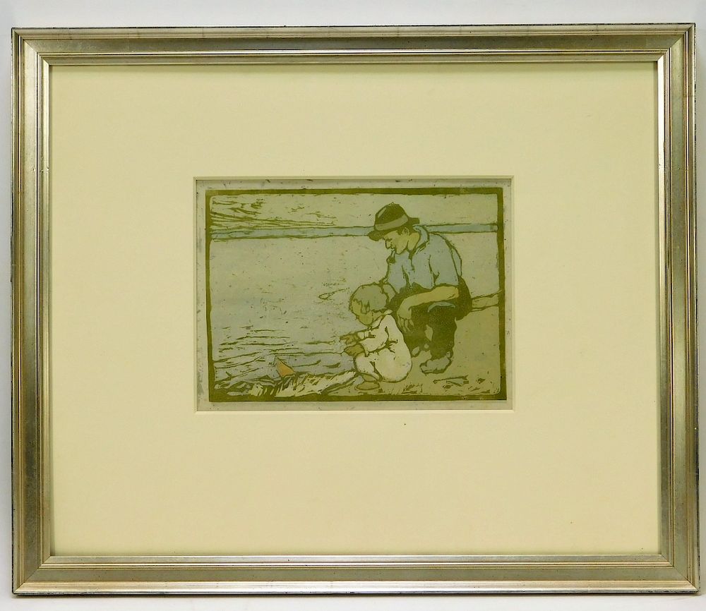 Appraisal: Eliza D Gardiner Father and Child Woodblock Print Eliza D