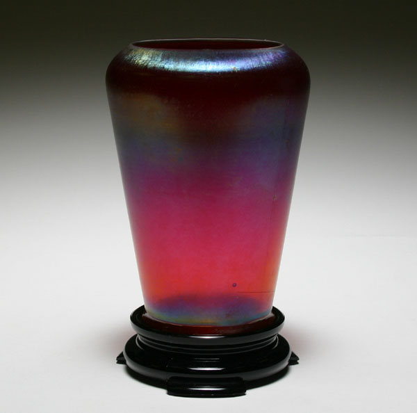 Appraisal: Fenton red stretch glass cupped vase with black base