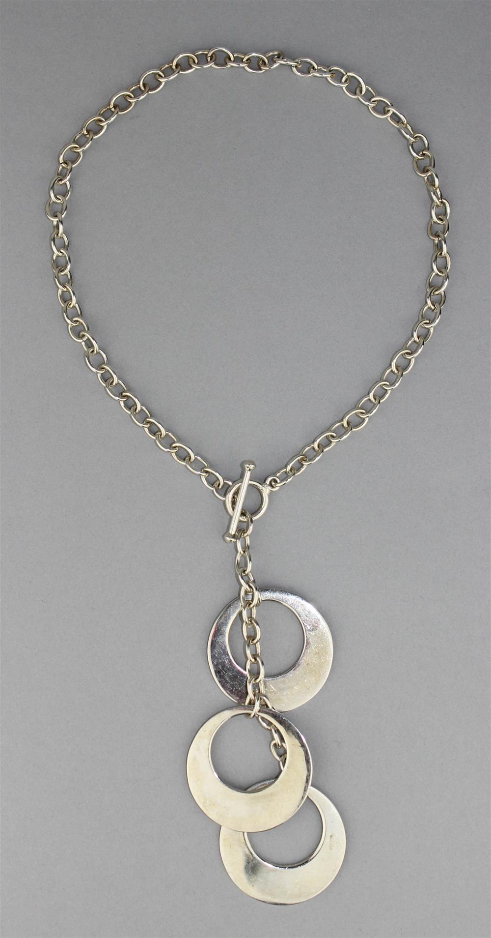 Appraisal: STERLING SILVER LINKED NECKLACE WITH LARGE CIRCLE DROPS the sterling