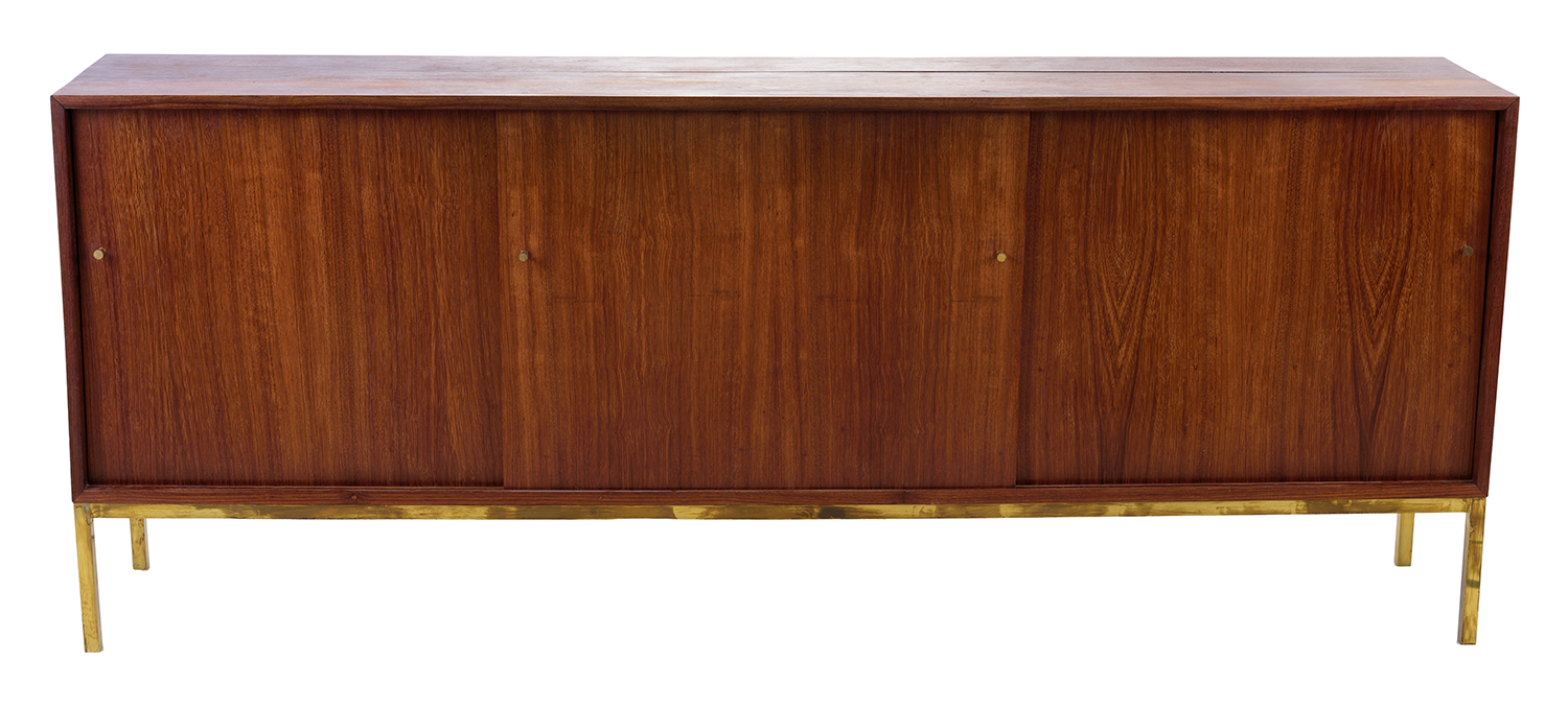 Appraisal: AUSTRALIAN MID CENTURY SIDEBOARD Blackbean three doors brass fittings Shrinkage