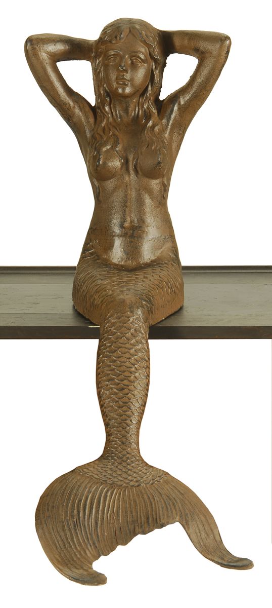 Appraisal: CAST IRON FIGURE OF A SEATED MERMAID With bronzed finish