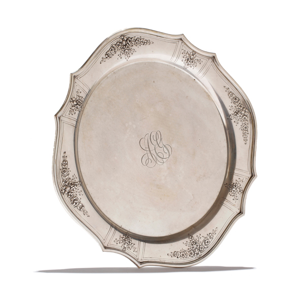 Appraisal: Sterling silver cookie tray with floral border Monogrammed ozt dia