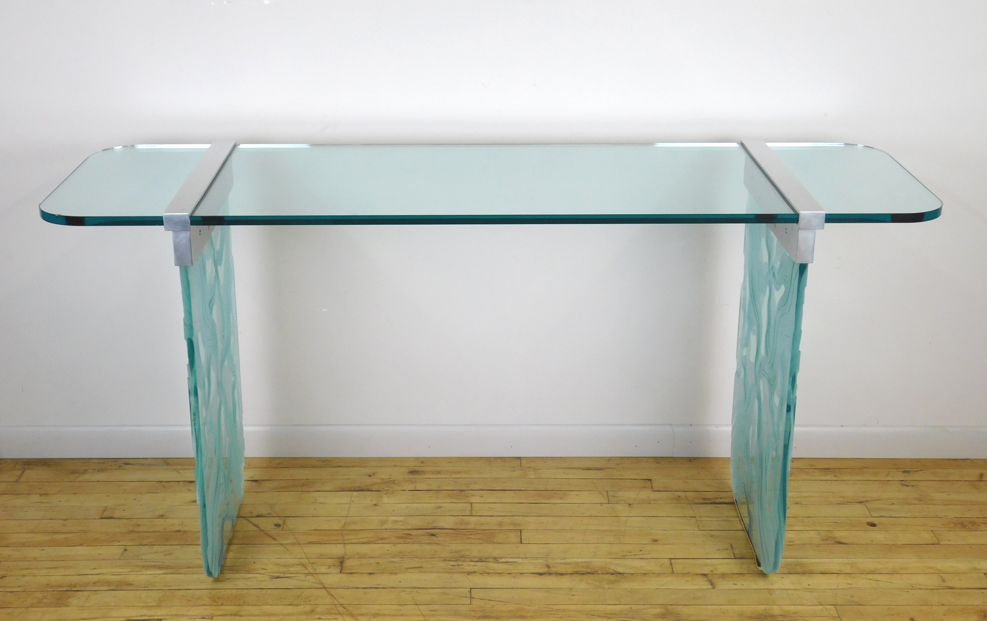 Appraisal: Joseph Conrad Spohr III table frosted glass and chrome console