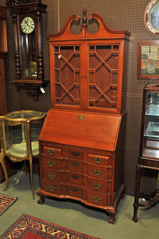 Appraisal: TWO PIECE SECRETARY BOOKCASE Maple block front bookcase with broken