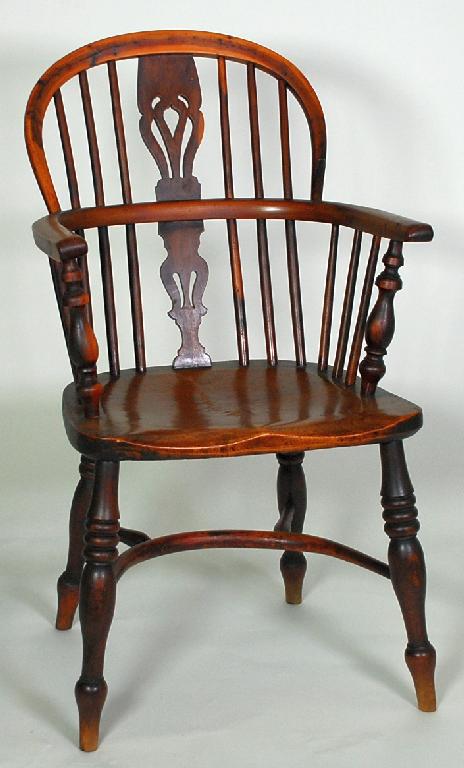 Appraisal: GOOD NINETEENTH CENTURY YEW WOOD OPEN ARMCHAIR with elm seat