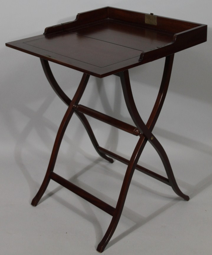 Appraisal: A modern French mahogany finish campaign writing desk the rectangular