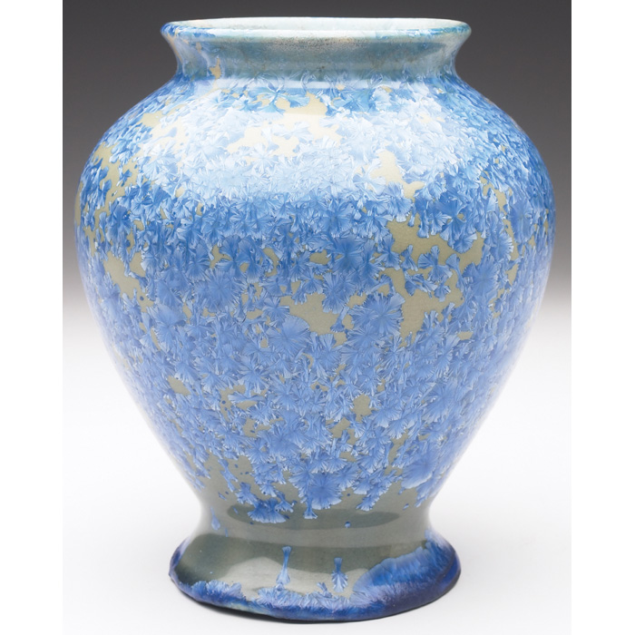 Appraisal: Arts and Crafts vase bulbous shape covered in a blue