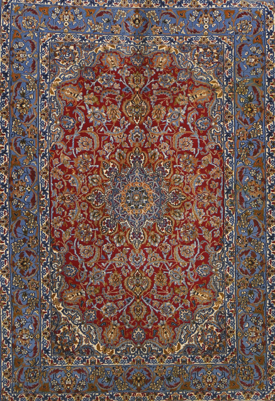 Appraisal: Isphahan Rug Post Red ground with palmette and trellising vine