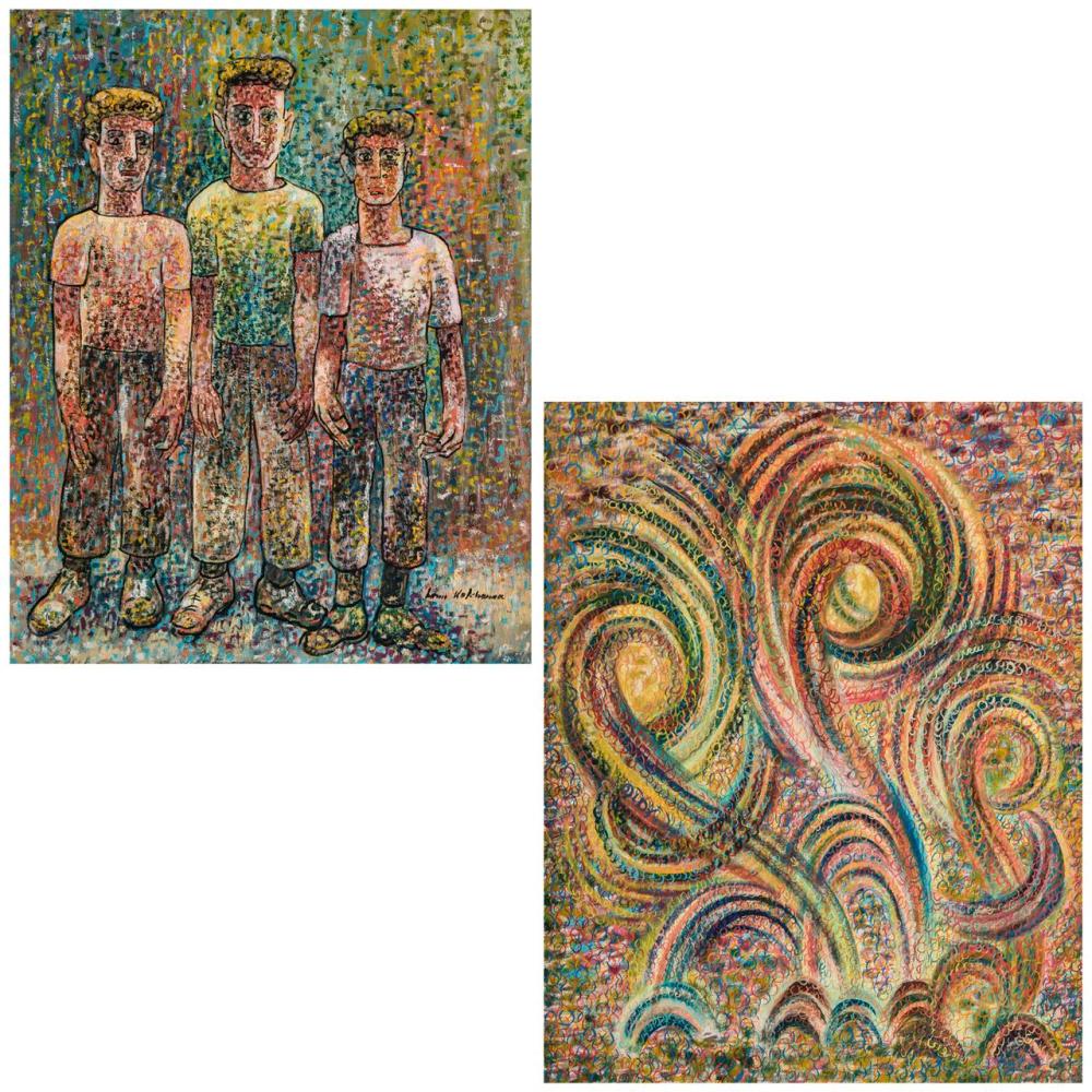 Appraisal: LOUIS WOLCHONOK American - Three Boys Abstract Two Works oil