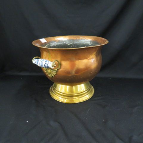 Appraisal: Copper Brass Jardiniere delft handles diameter tall