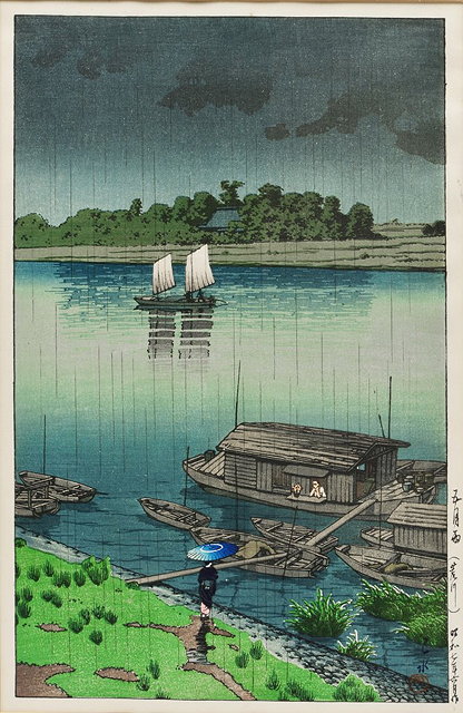 Appraisal: KAWASE HASUI Japanese - Early summer rain Arakawa river published