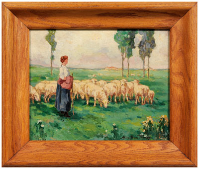 Appraisal: Alice Blair Thomas painting California - shepherdess with sheep in