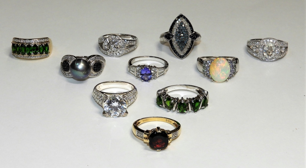 Appraisal: PC STERLING SILVER PRECIOUS STONE LADY'S RINGS ContemporaryIncludes ten rings