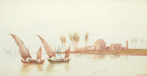 Appraisal: Douglas Houzen Pinder - - Fishermen on the Nile watercolour