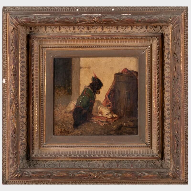 Appraisal: Vincent De Vos - Dogs Resting Oil on panel signed