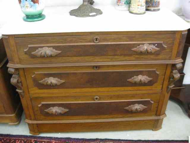 Appraisal: Victorian Marble Top Dresser caned pulls drawer plus hidden drawer