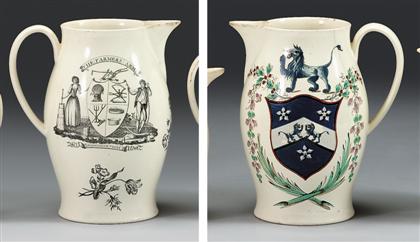 Appraisal: Black transfer printed and hand painted creamware pitcher late th