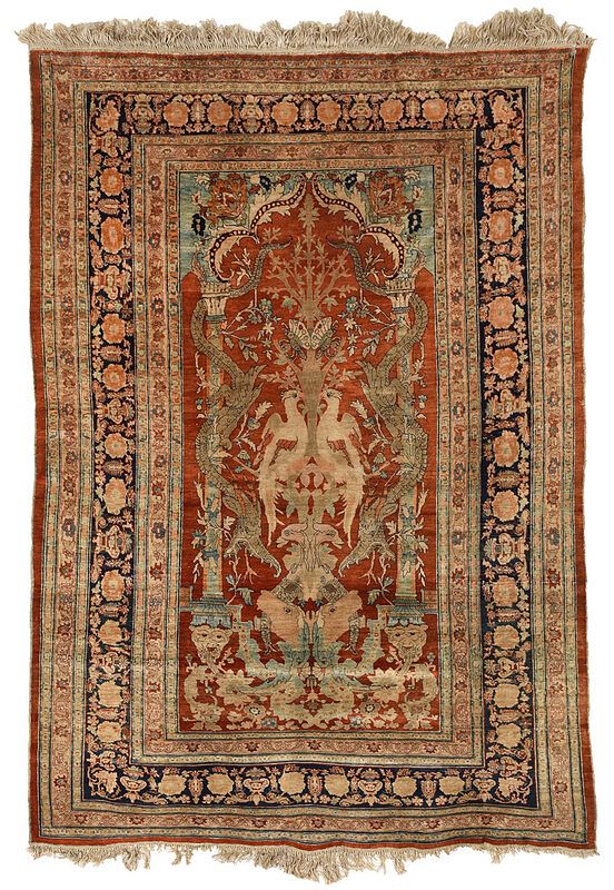 Appraisal: Silk Tabriz Rug Persia circa orange field window design with