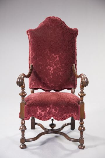 Appraisal: Carolean-Style Mahogany Armchair early th century the tall domed and