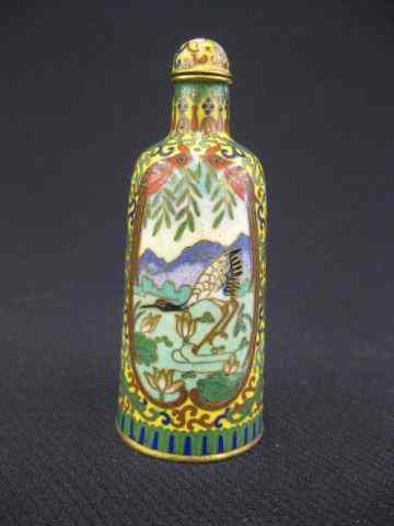 Appraisal: Chinese Cloisonne Snuff Bottle finely detailed bird foliage '' excellent