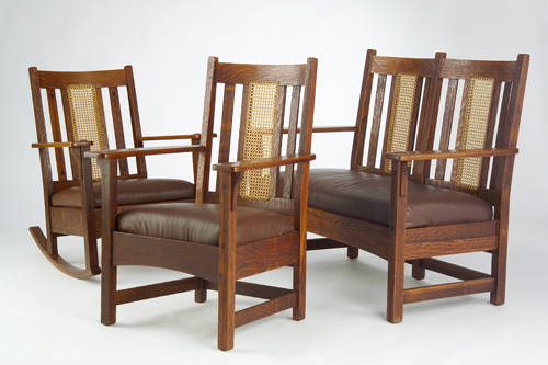 Appraisal: LIMBERT Ebon-Oak three-piece parlor set consisting of a settee armchair