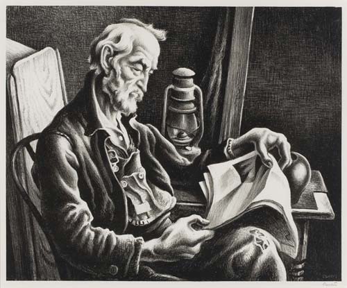 Appraisal: THOMAS HART BENTON Old Man Reading Lithograph x mm x