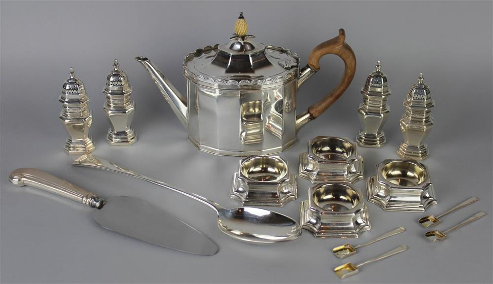 Appraisal: ASPREY SILVER TEAPOT FOUR SETS OF CRICHTON LTD SALT AND