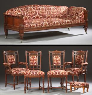 Appraisal: Austrian Five Piece Carved Mahogany Parlor Suite c consisting of