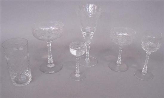 Appraisal: LARGE LOT OF ETCHED CRYSTAL STEMWARE AND GLASSES