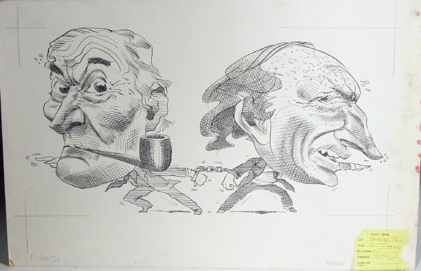 Appraisal: Original ink political cartoon depicting David Owen and David Steel