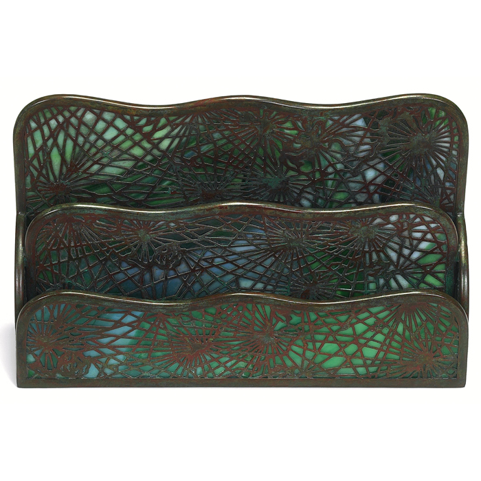 Appraisal: Tiffany Studios letter rack bronze in the pine needle pattern