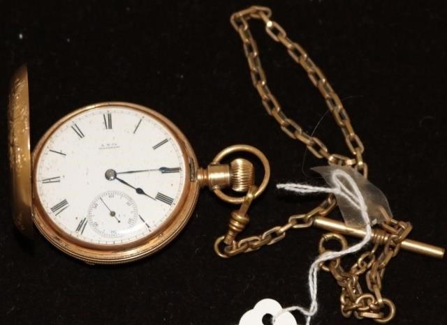 Appraisal: WALTHAM HUNTER CASE GOLD POCKET WATCH BARTLETTMOVEMENT KEY WIND GOLD