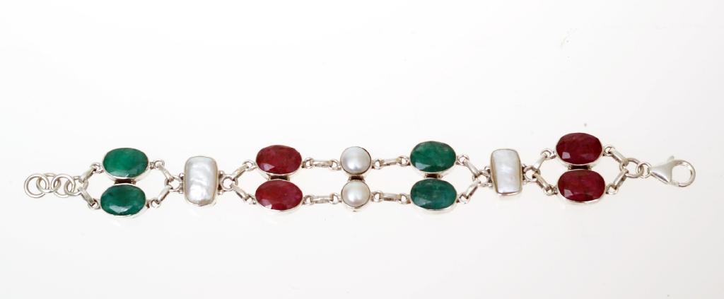 Appraisal: SILVER LINK BRACELET SET WITH MOTHER OF PEARL AND COLOURED