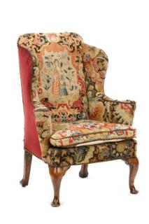 Appraisal: English Queen Anne Needlework Wing Chair th C English mid