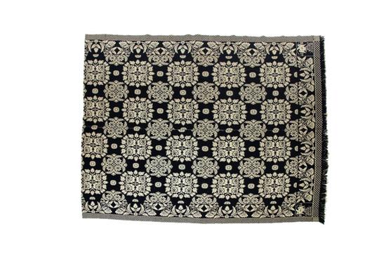 Appraisal: JACQUARD COVERLET Unsigned American wool and cotton Double weave center